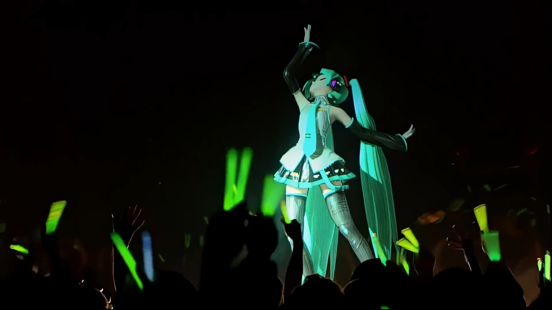 Hologram of Hatsune Miku during a performance.